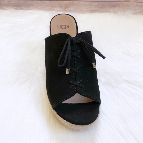 UGG Black Suede Giorgia Espadrille Wedge Sandals - Picture 3 of 8